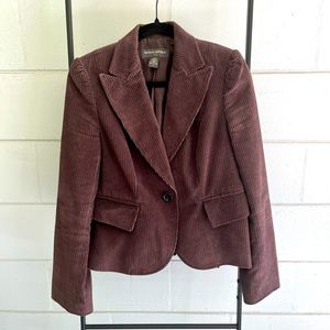 Chocolate brown large corduroy single button blazer.